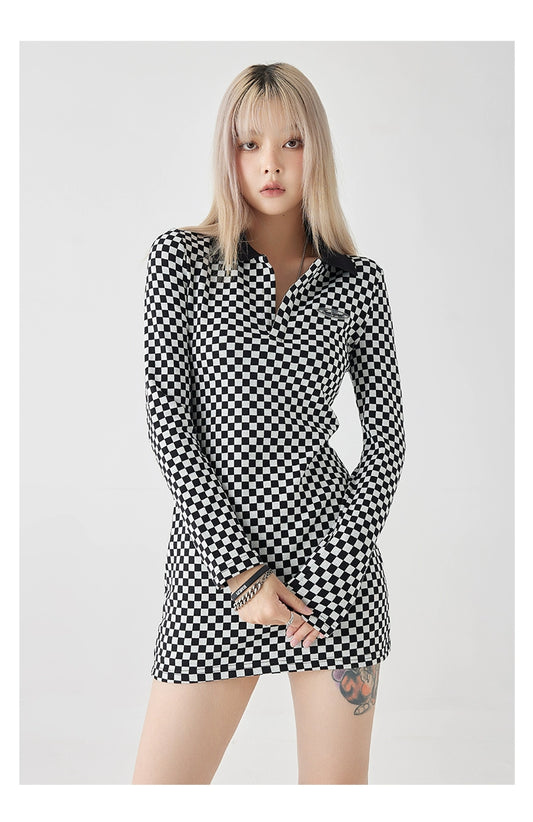 Checkerboard polo shirt dress