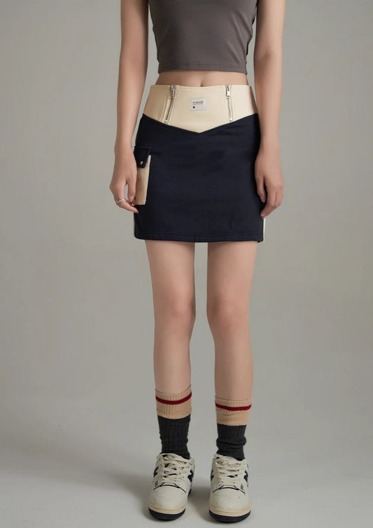 Double Zipper Contrast Skirt